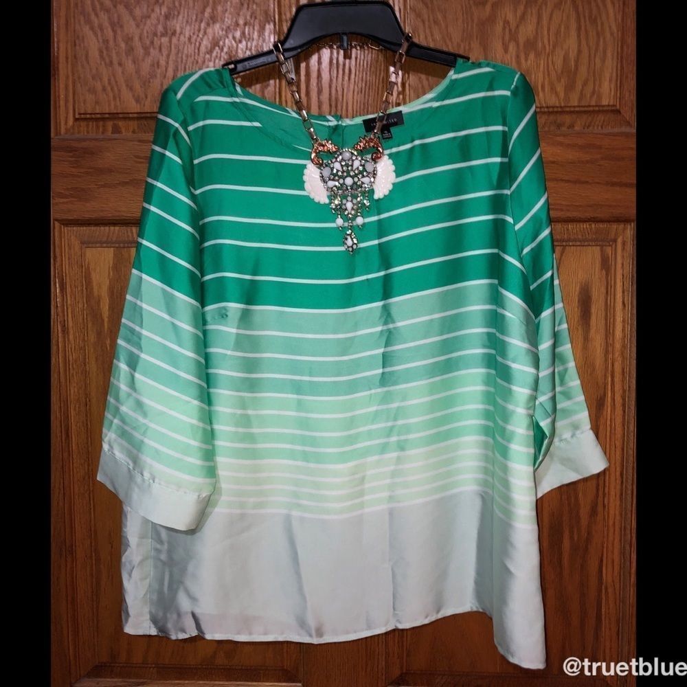 The Limited Green Striped Blouse Sz XL